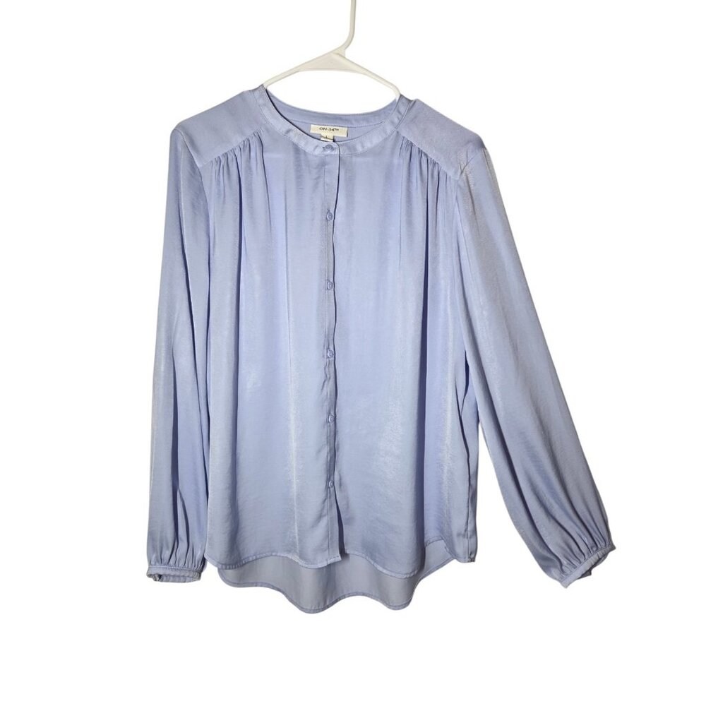 On 34th Lavender Purple Long Sleeve‎ Silky Pleated Button Down Blouse Top L